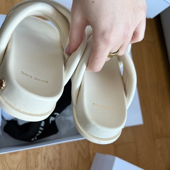 NWT Anine Bing Lizzie Slide Sandals Padded Crisscross Strap Open Toe Ivory Sz 41 - Picture 8 of 9